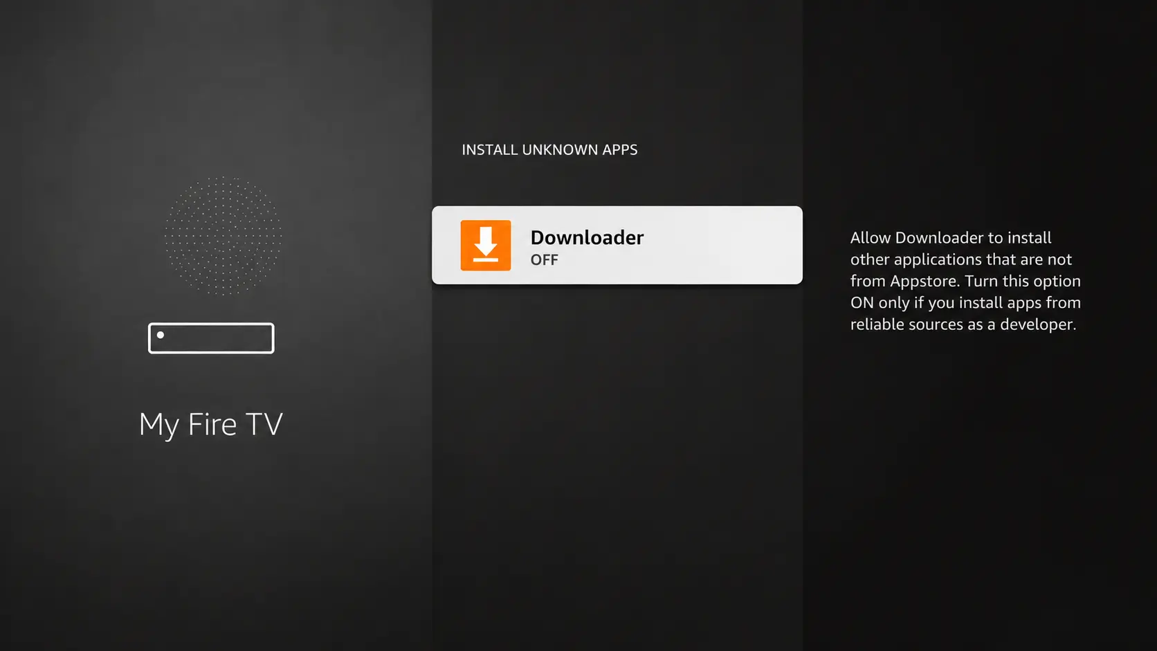 Turn on Downloader unknown apps permission on Firestick