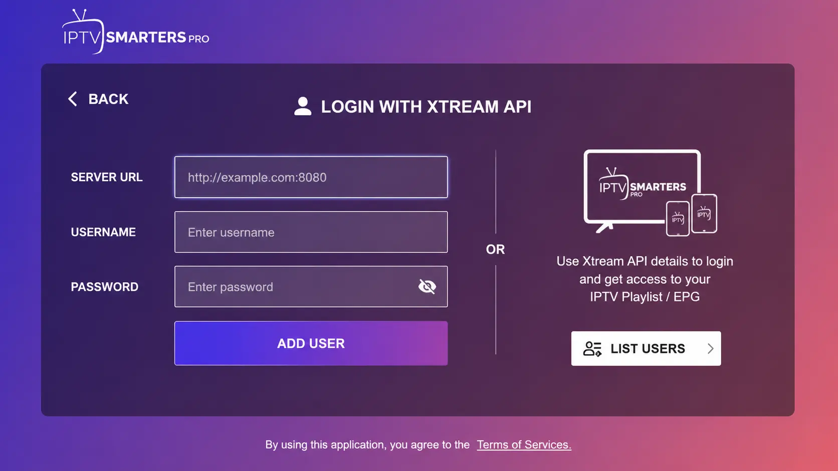 Open IPTV Smarters Pro and choose Login With Xtream Codes API on Firestick