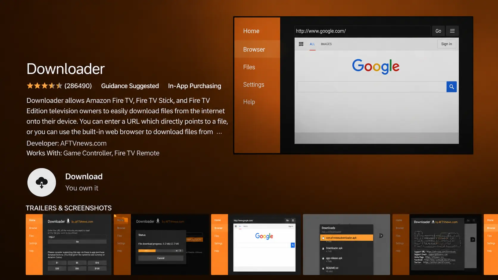 Click Download to install Downloader on Firestick